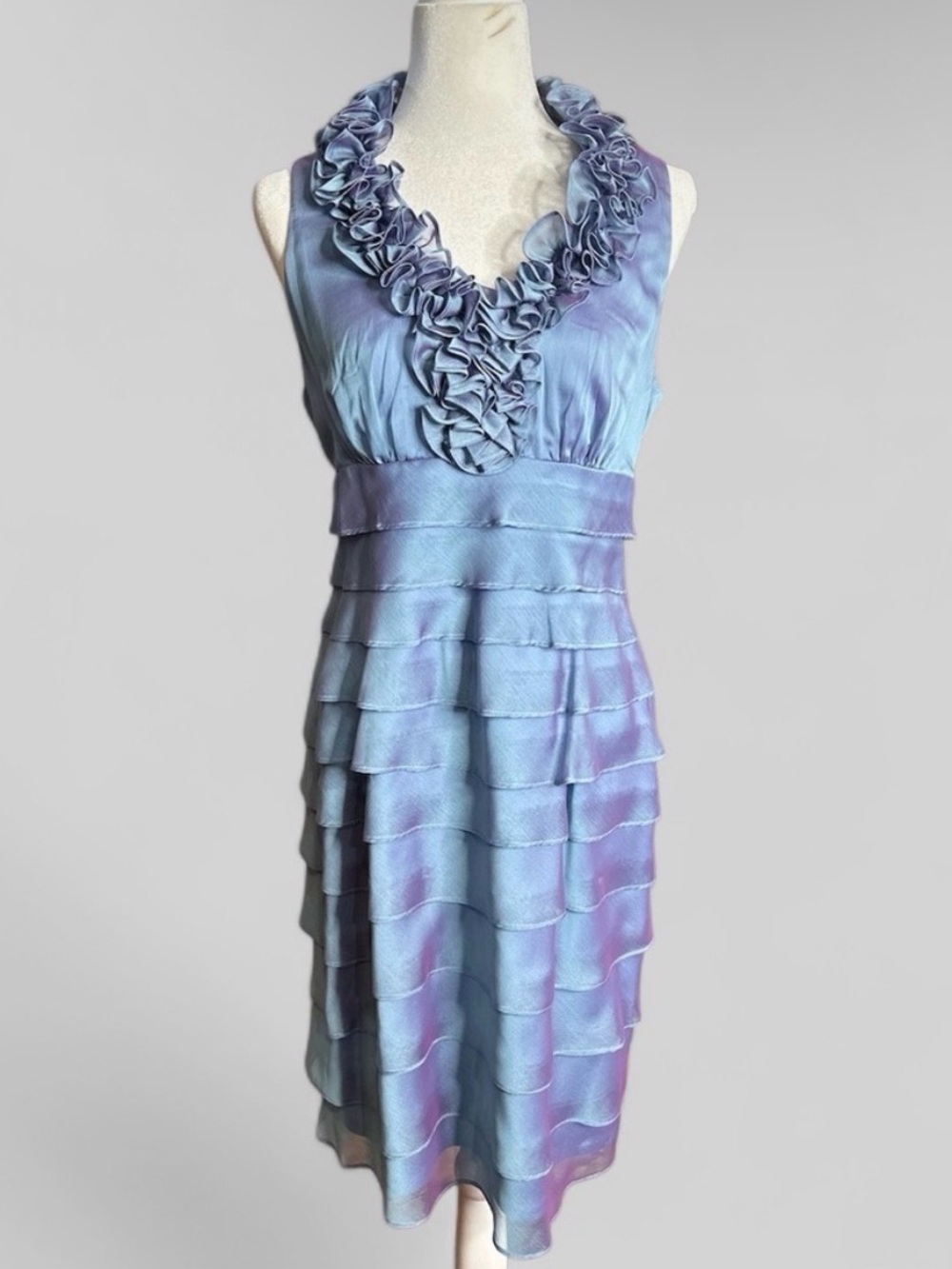 London Times Blue Magic Ruffle Formal Dress 6